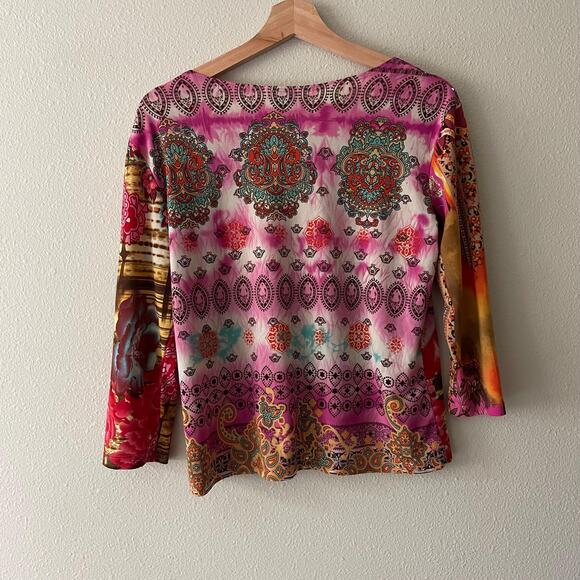 y2k vintage 00's pink paisley printed fairy boho top | size L - Picture 6 of 10